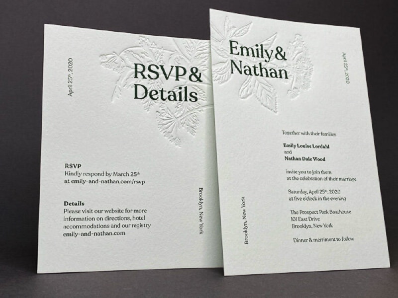 Blind deboss letterpress wedding invitation