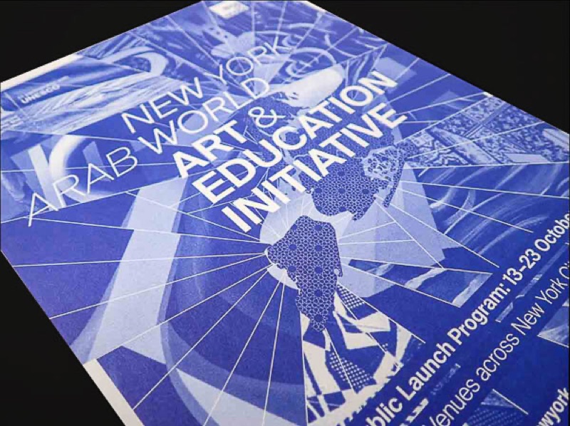 Blue duotone halftone program cover