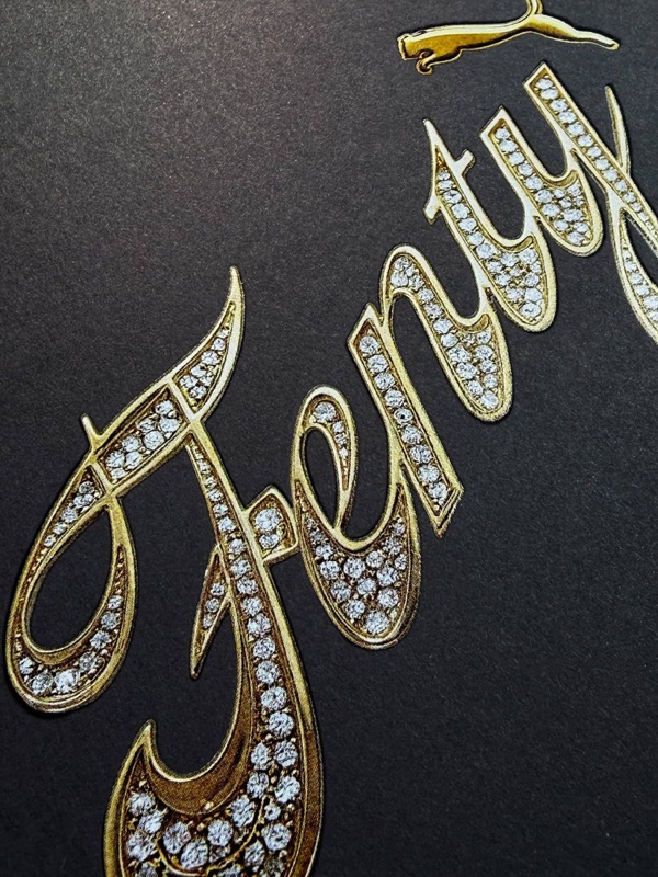 Fenty diamanté script printed full color on black folder