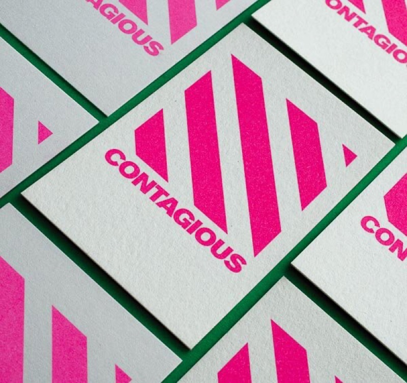 Fluorescent pink striped business cards