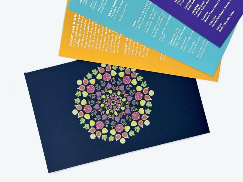 Full color and white ink brochures on navy paper