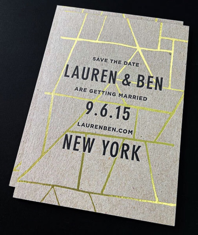 Gold foil wedding save-the-date on kraft
