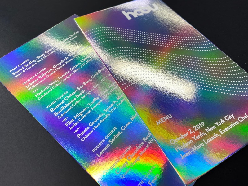 Holographic paper invitation with foil stamping