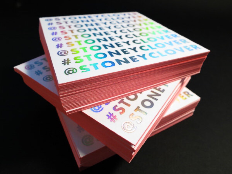 Rainbow holographic foil hashtag cards with pink edges