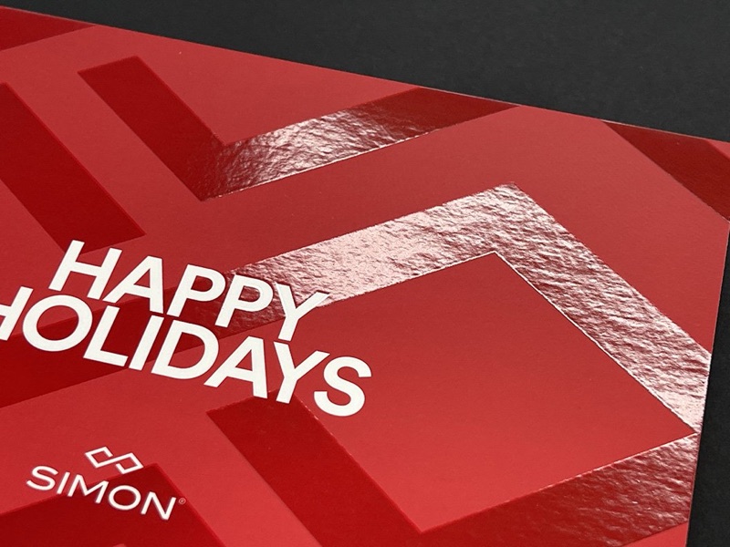 Gloss chevron spot UV on red holiday card